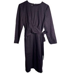 HOBBS London Dress Women US 12 Mylene Mulberry Tie Waist Wool Long Sleeve Sheath